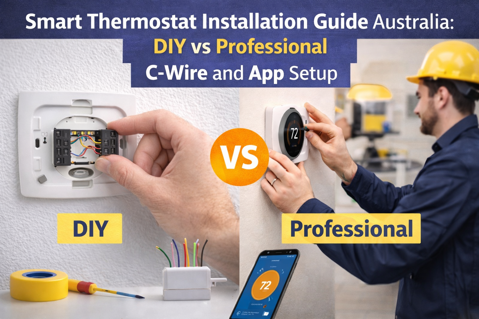 DIY vs professional smart thermostat installation with C-wire and app setup