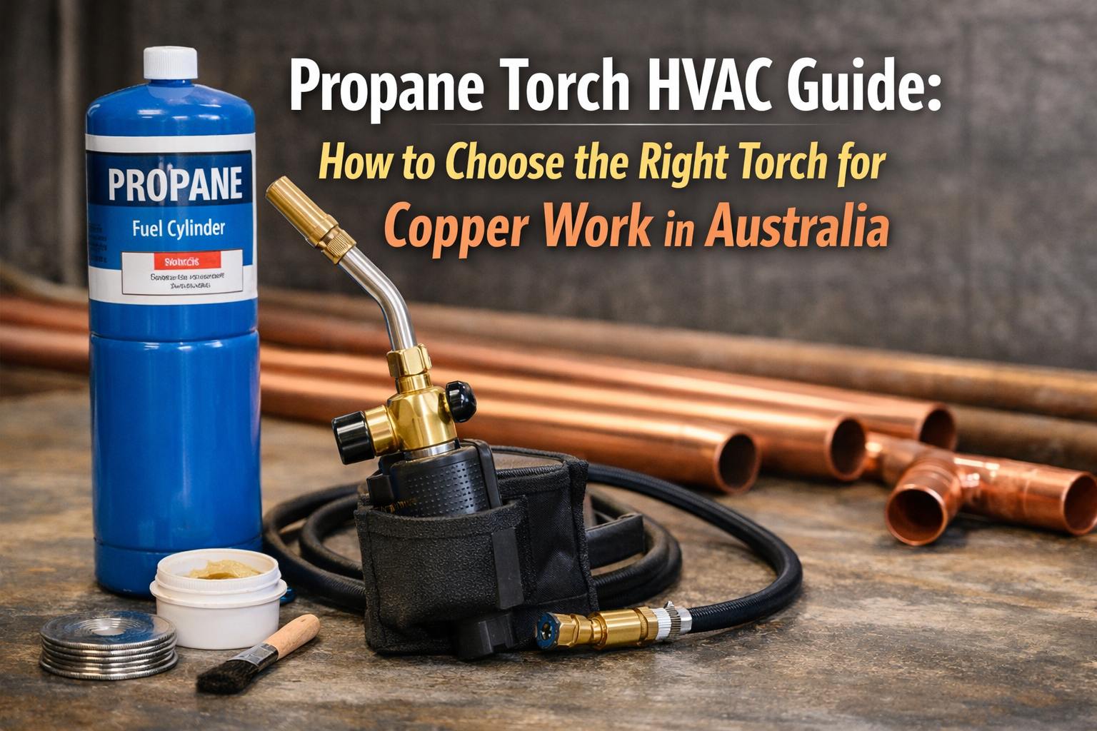 Propane torch and copper pipe setup for HVAC copper work in Australia
