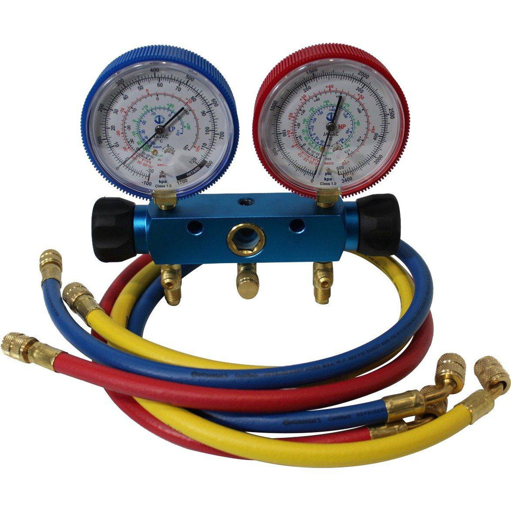 Javac 2-Valve Multi-Refrigerant R134a Manifold with 90cm Hoses JAVA64336