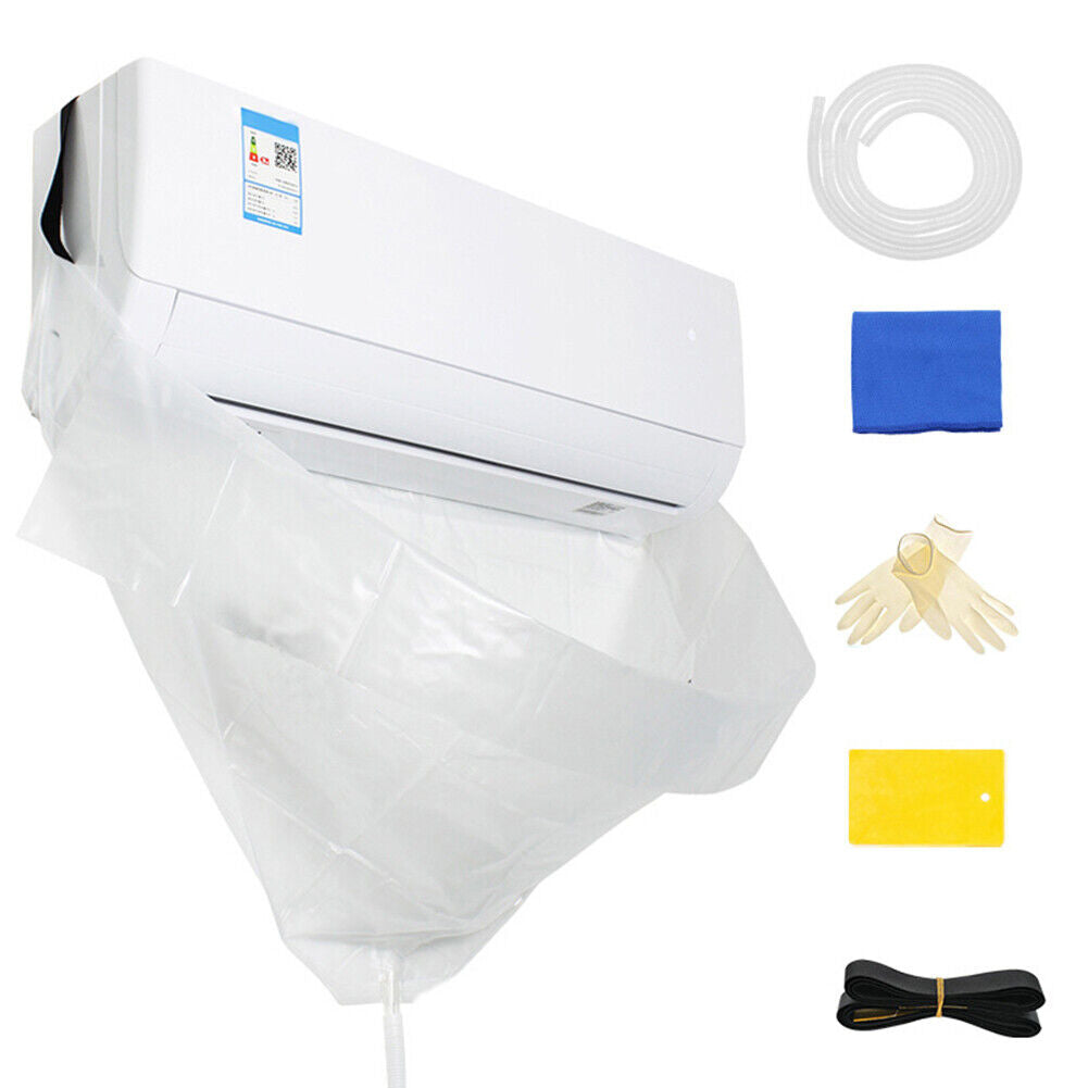 AC cleaning kit with hose, gloves, towel and adhesive strips
