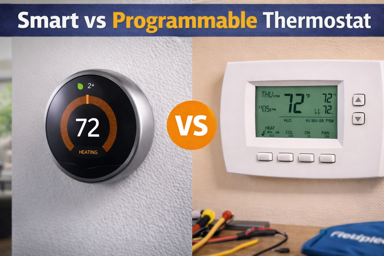 Smart thermostat vs programmable thermostat comparison image