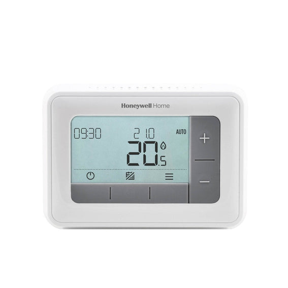 Thermostat wall controller image used to illustrate checking settings while reviewing energy report trends