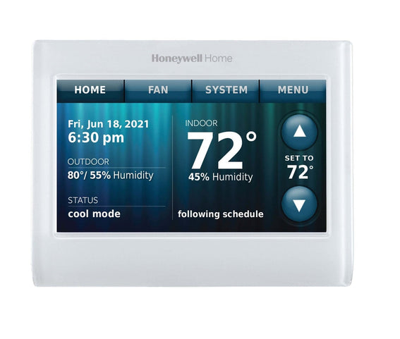 Colour touchscreen smart thermostat suited to app and voice control integration