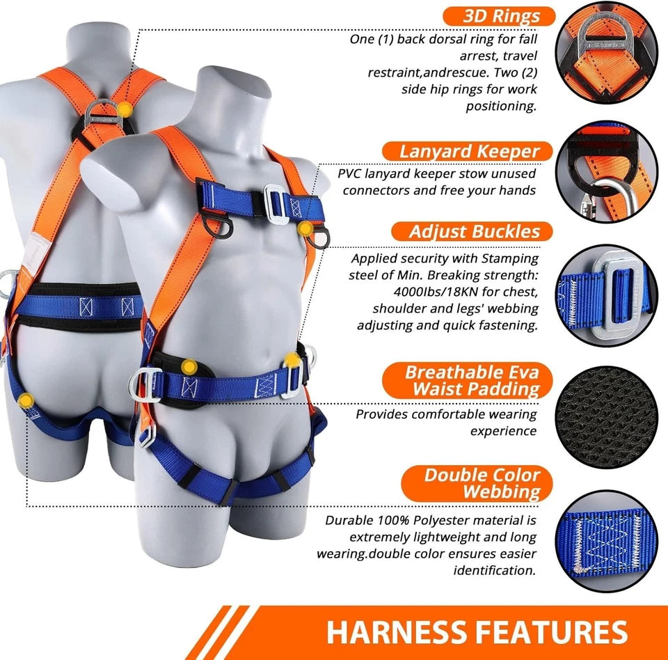 Full Body Roofing Fall Protection Safety Shock Absorbing Harness