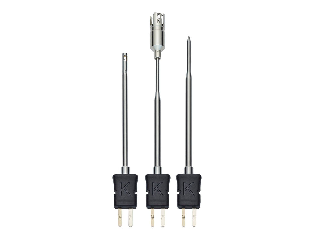 Testo surface, air and immersion temperature probe kit laid out on a work surface for HVAC and refrigeration diagnostic work