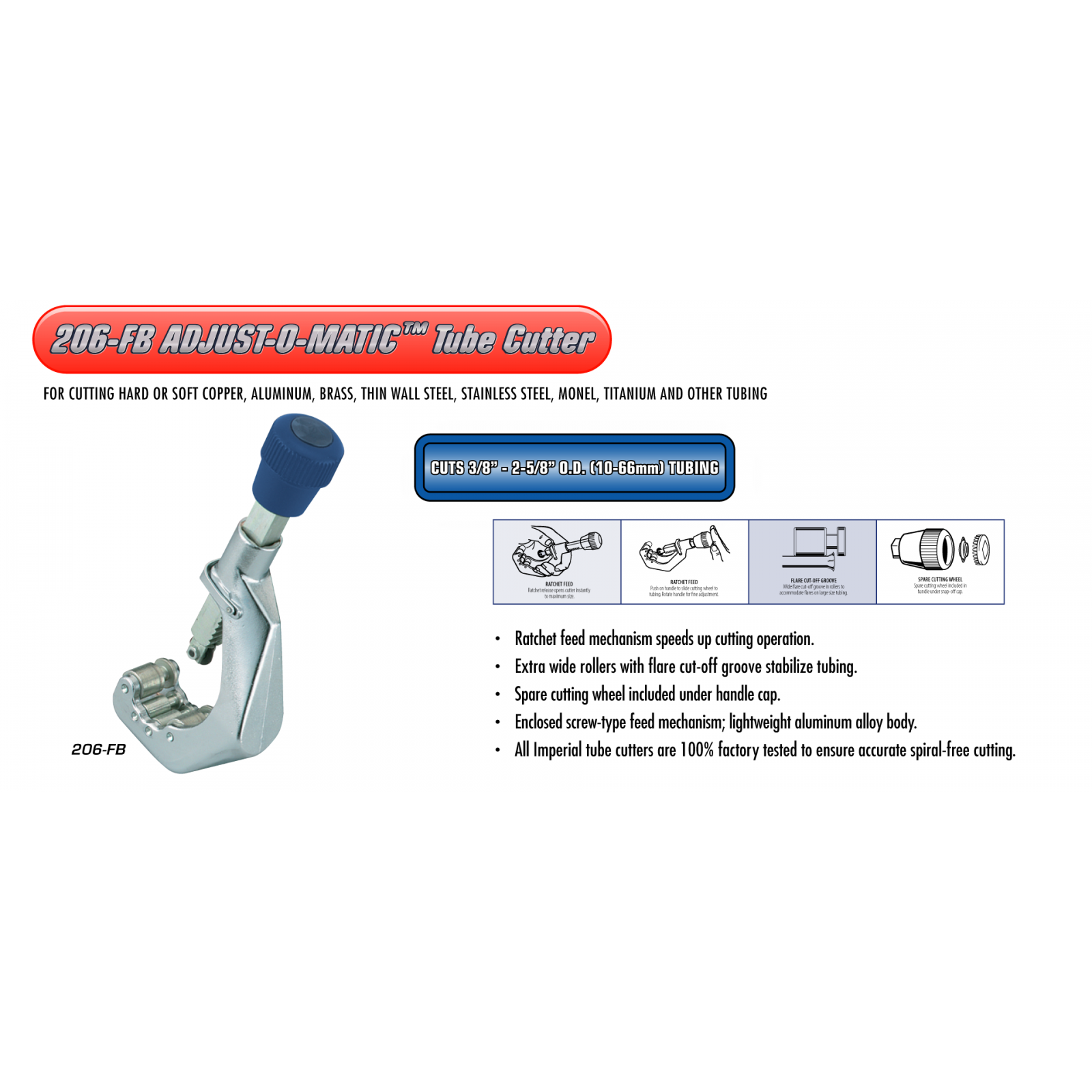 Imperial Tube Cutter With Ratchet Feed 3/8" To 2"- 5/8" Pipe - 206-fb hvac shop