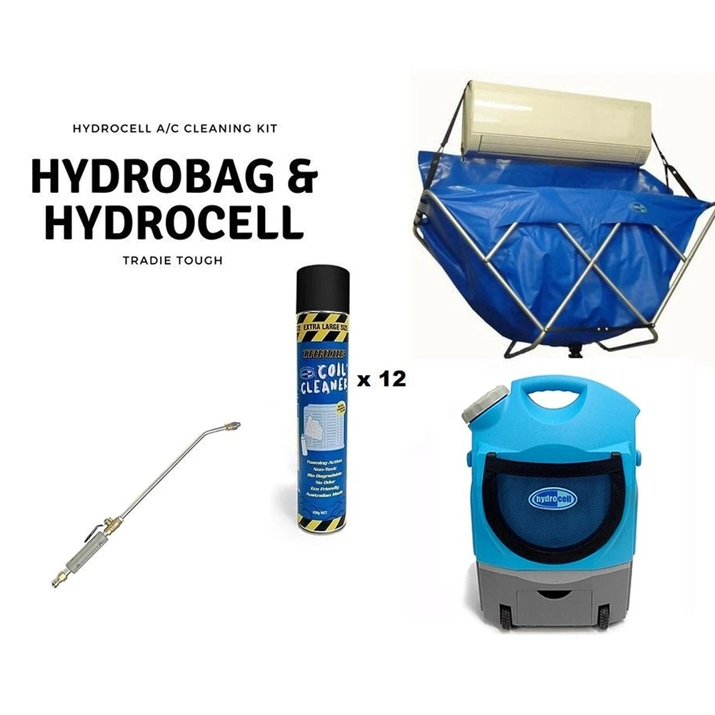 Hydrocell A/c Clean Kit - Includes - Hydrobag - 17 Ltr Tradie Tough Portable Pressure Washer - Spray Wand - 12 Pack Of Chemical Hyd-kit-chemical - hvac shop