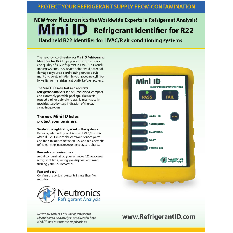 Neutronics Refrigerant Identifier R22 Mini ID infographics hvac shop
