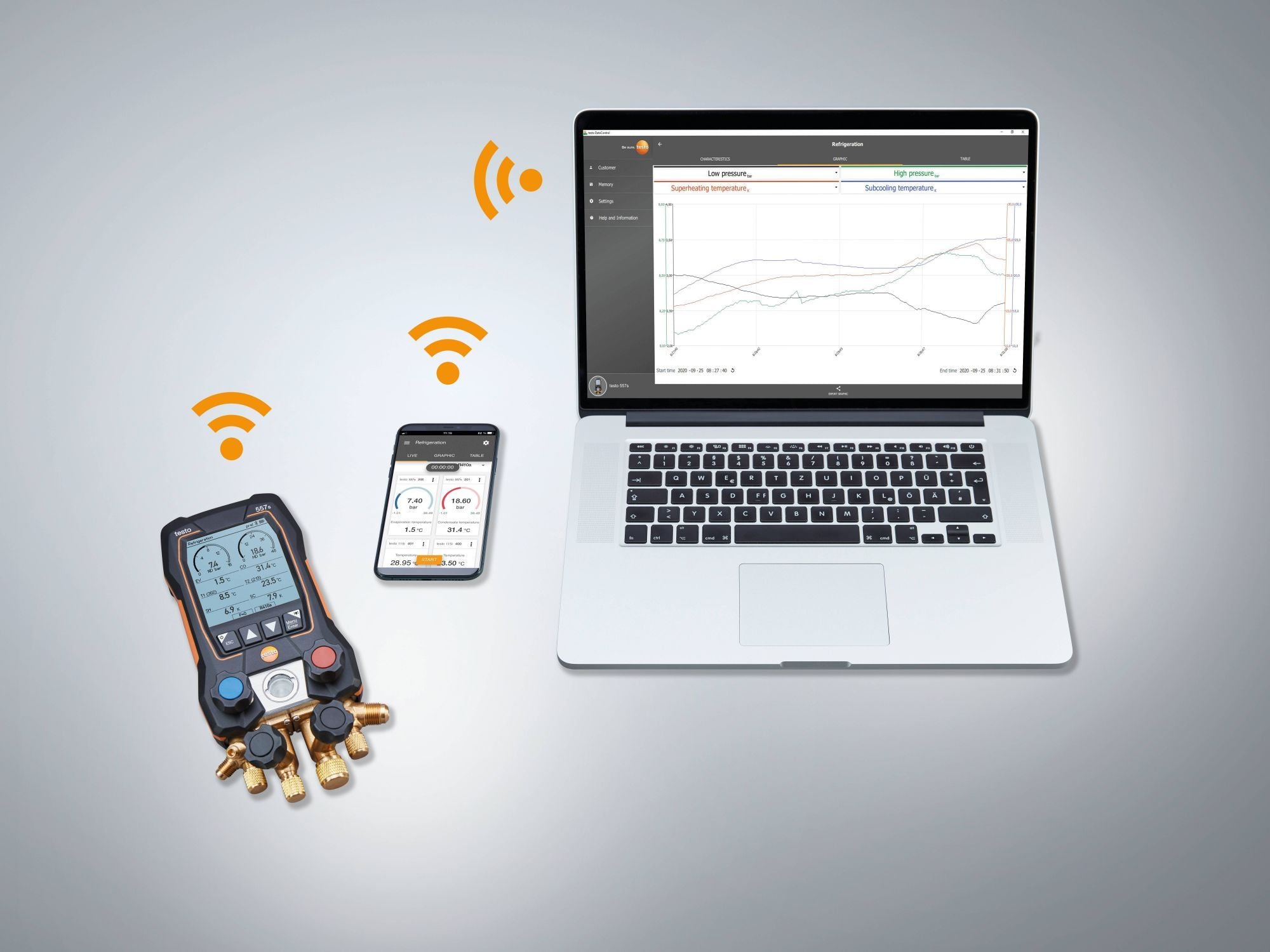 Testo 557s Smart Digital Manifold With Wireless Vacuum And Clamp Temperature Probes 0564 5571 presentation of connected devices