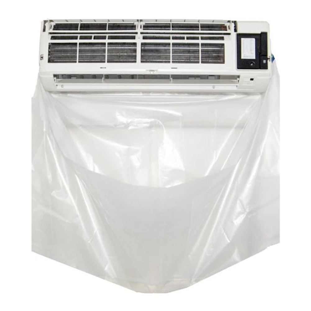 Reusable wash bag catching dirty runoff during aircon cleaning”