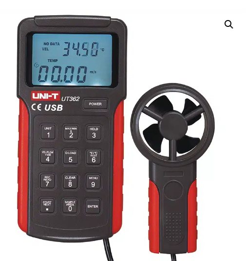 Front view of UNI-T UT362 professional anemometer wind speed meter